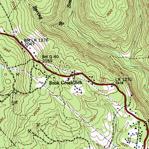 Topographic Map of Suck Creek, TN