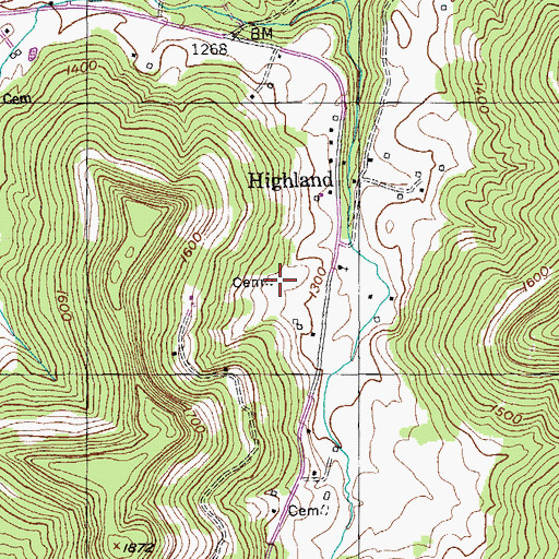 Topographic Map of Highland Cemetery, TN