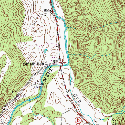 Topographic Map of Shiloh, TN