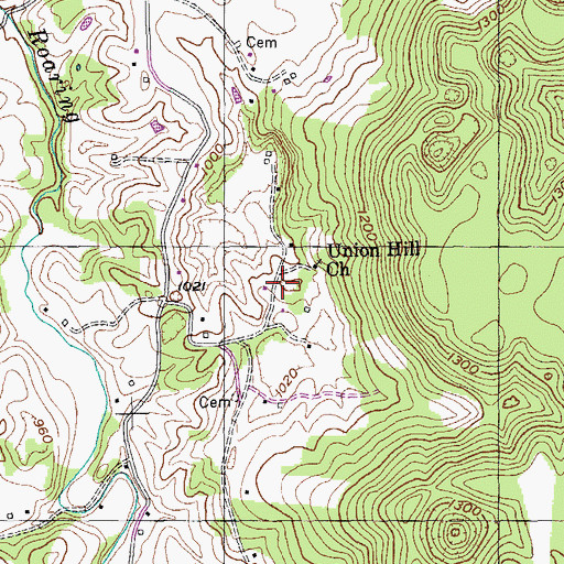 Topographic Map of Union Hill, TN