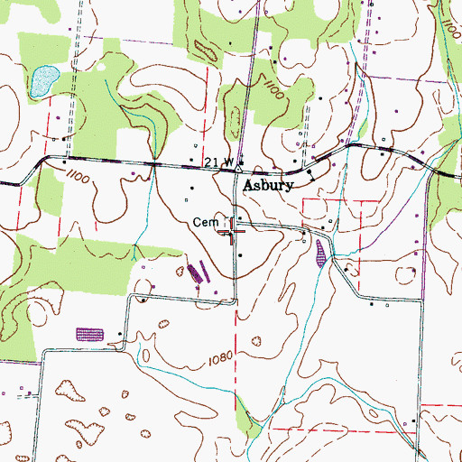 Topographic Map of Asbury Church, TN