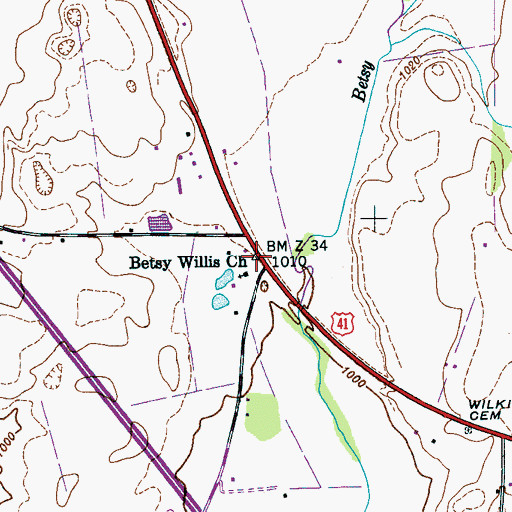 Topographic Map of Betsy Willis, TN