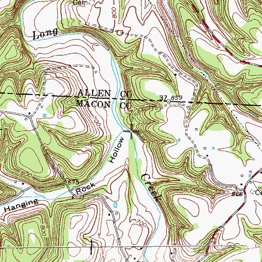 Topographic Map of Hanging Rock Branch, TN