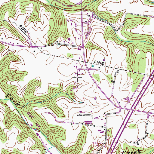 Topographic Map of Peaceful Acres, TN