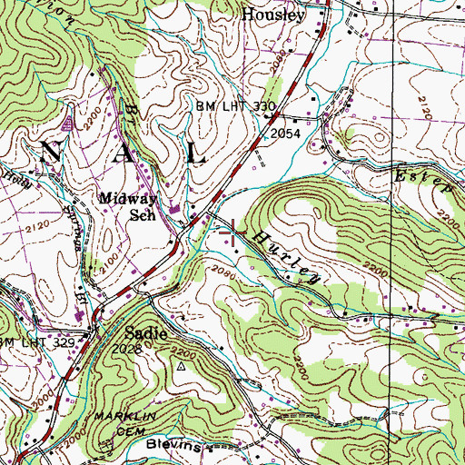 Topographic Map of Hurley Hollow, TN