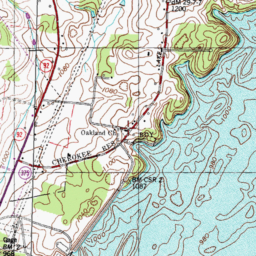 Topographic Map of Oakland, TN