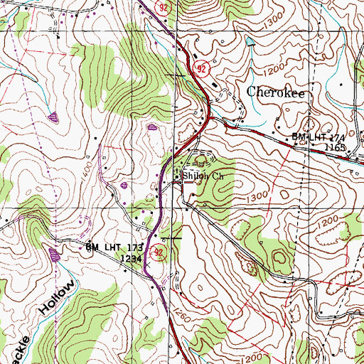 Topographic Map of Shiloh, TN