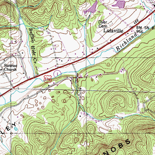 Topographic Map of Sunset, TN