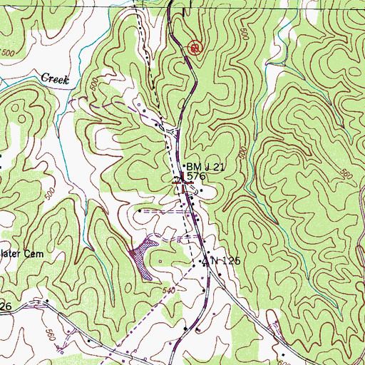 Topographic Map of Wheat Store, TN