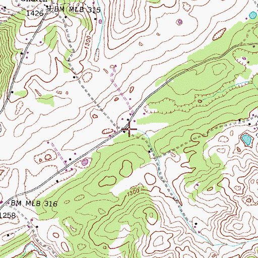 Topographic Map of Gibson Hall, TN