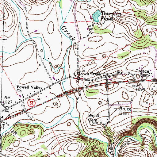 Topographic Map of Town Creek, TN