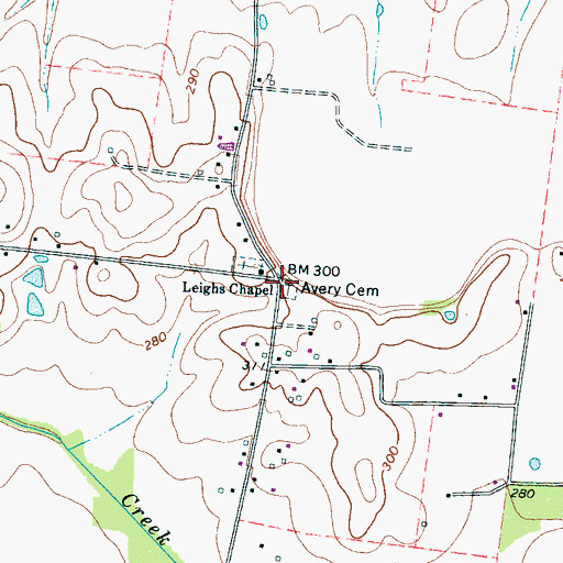 Topographic Map of Leighs, TN