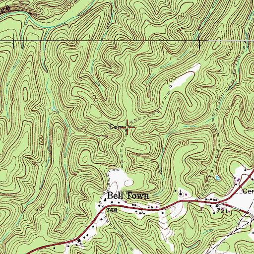 Topographic Map of Bell Town Cemetery, TN