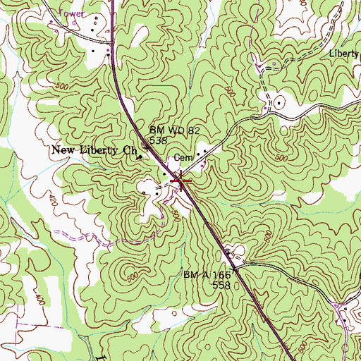 Topographic Map of Liberty, TN