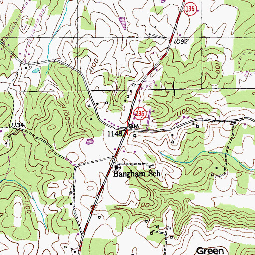 Topographic Map of Bangham, TN