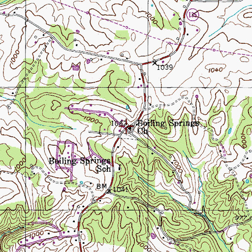 Topographic Map of Boiling Springs, TN