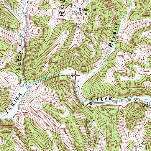 Topographic Map of Bryant Hollow Branch, TN