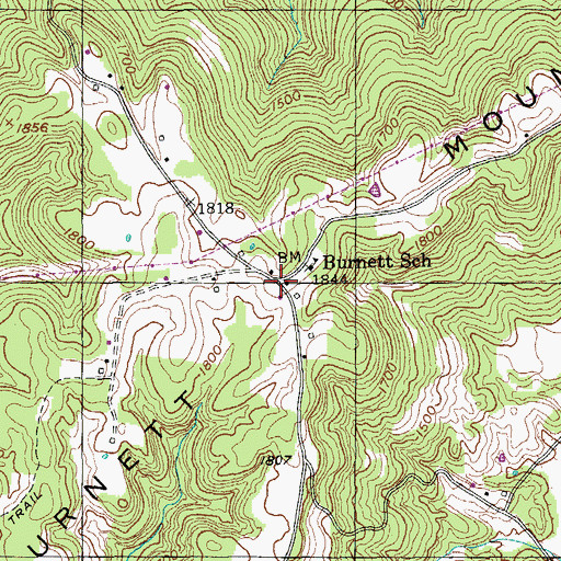 Topographic Map of Burnett, TN