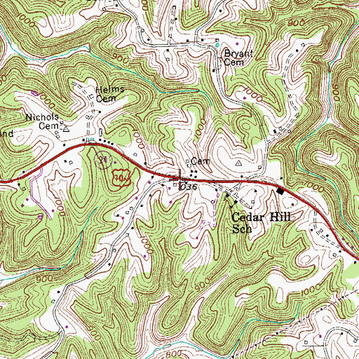Topographic Map of Cedar Hill, TN