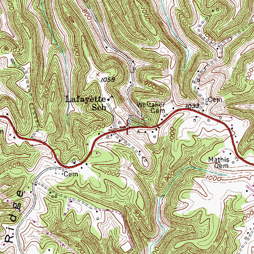 Topographic Map of Lafayette, TN