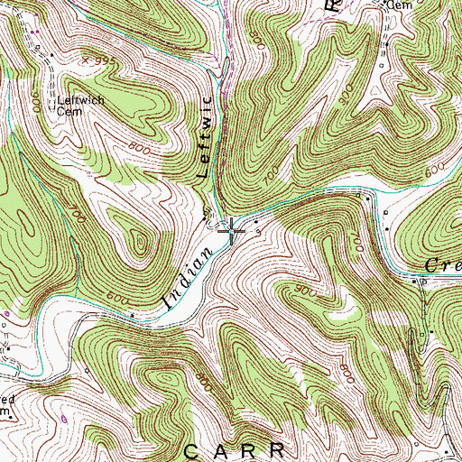 Topographic Map of Leftwich Hollow Branch, TN