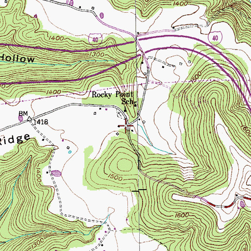 Topographic Map of Rocky Point, TN