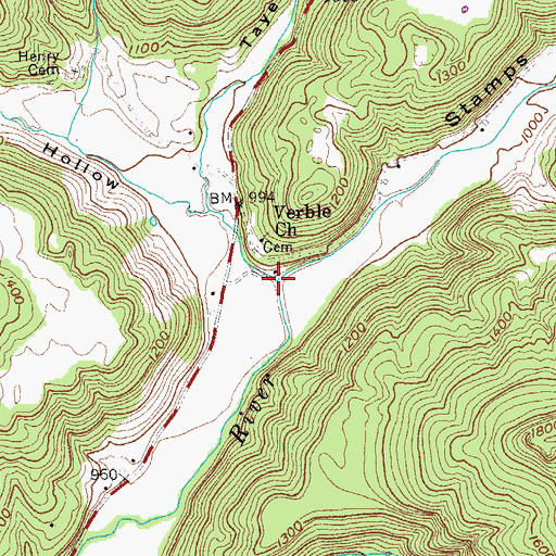 Topographic Map of Stamps Hollow Creek, TN