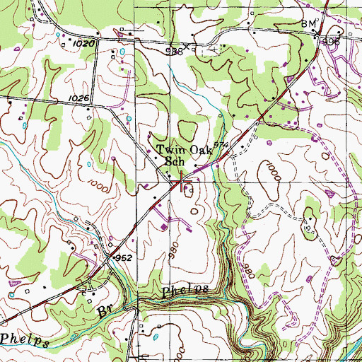 Topographic Map of Twin Oak, TN