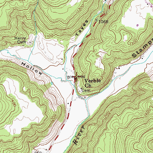 Topographic Map of Verble, TN