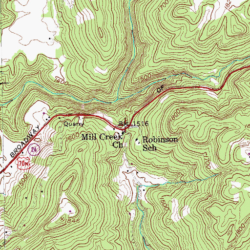 Topographic Map of Mill Creek, TN