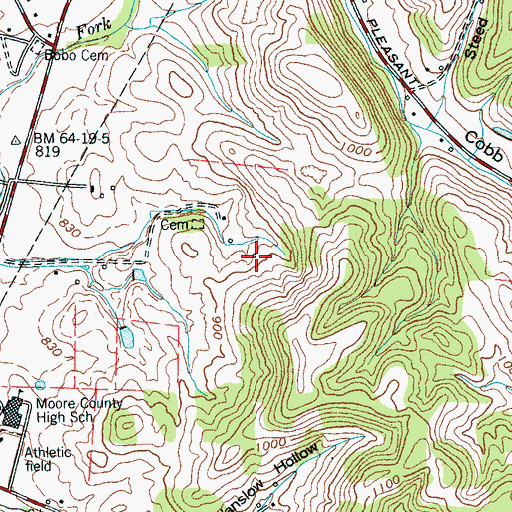Topographic Map of Bedford Hollow, TN