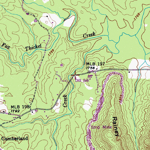 Topographic Map of Dill, TN
