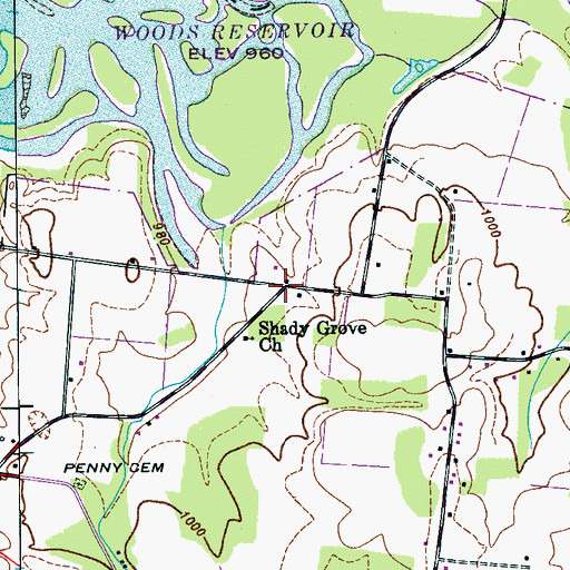 Topographic Map of Shady Grove, TN