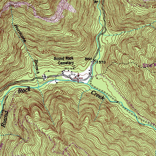 Topographic Map of Round Rock, TN