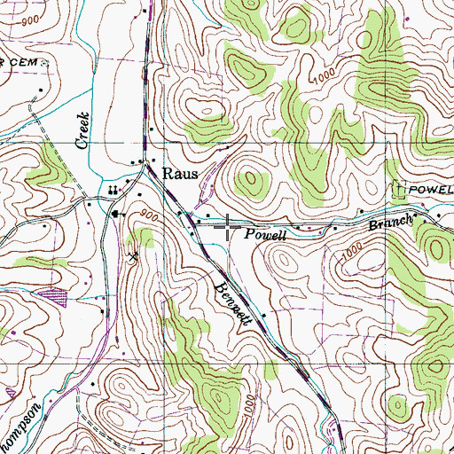 Topographic Map of Powell Hollow, TN