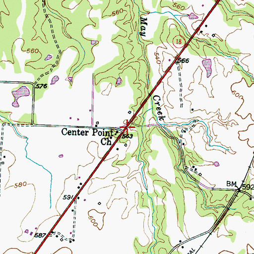 Topographic Map of Center Point, TN