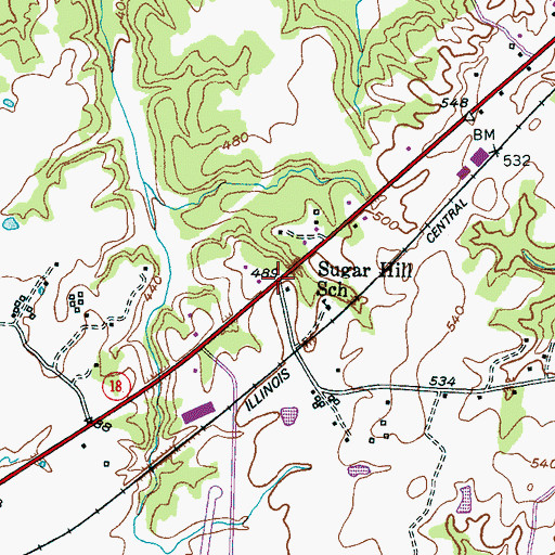 Topographic Map of Sugar Hill, TN