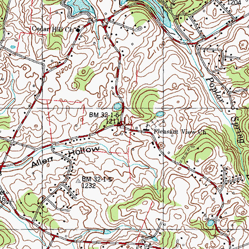 Topographic Map of Pleasant view, TN