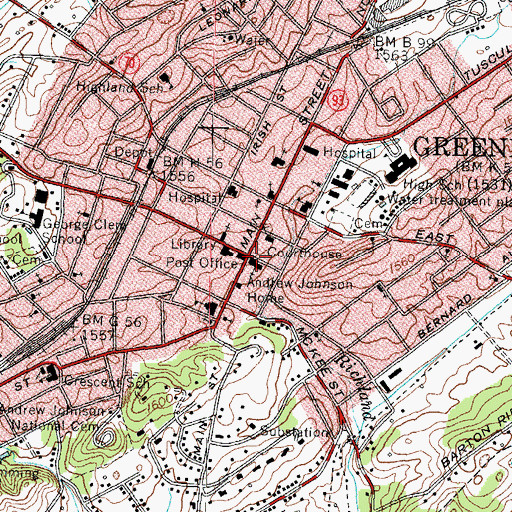 Topographic Map of Asbury United Methodist Church, TN