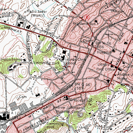Topographic Map of Jones Memorial African Methodist Episcopal Zion Church, TN