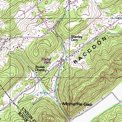 Topographic Map of Beulah, TN