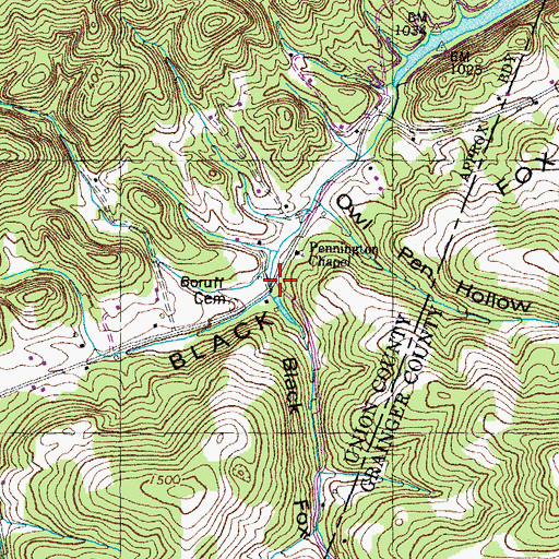 Topographic Map of Pennington Chapel, TN