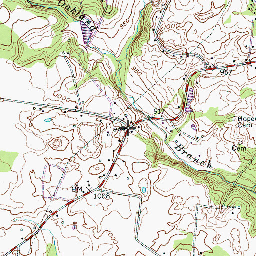 Topographic Map of Oakland, TN