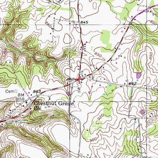 Topographic Map of Chestnut Grove, TN