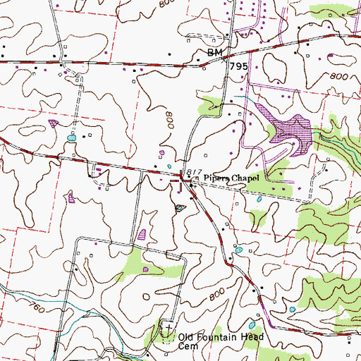 Topographic Map of Pipers Chapel, TN