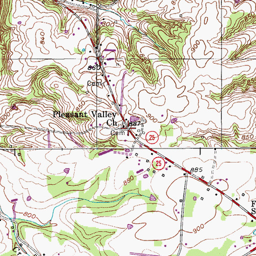 Topographic Map of Pleasant Valley, TN