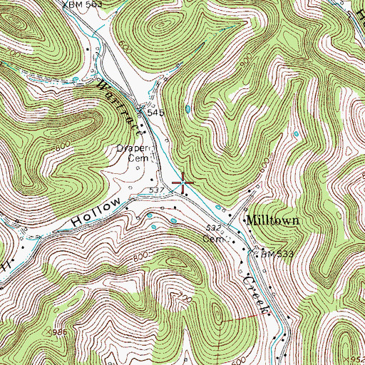 Topographic Map of Halls Branch, TN