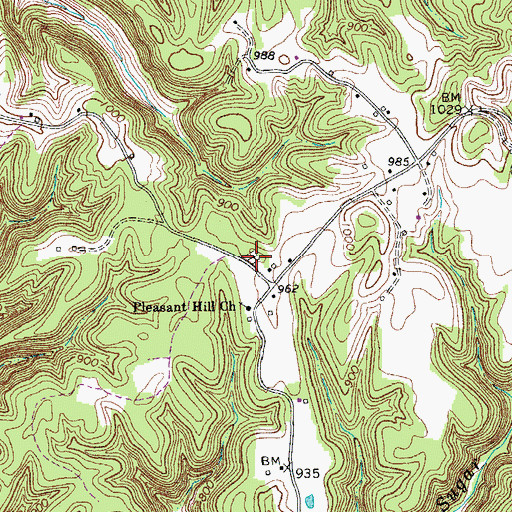 Topographic Map of Pleasant Hill Cemetery, TN