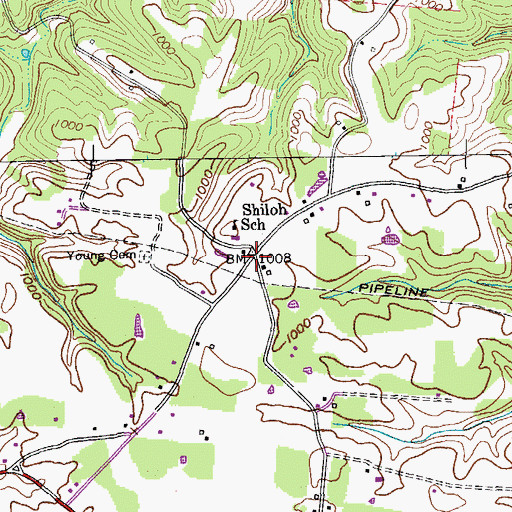 Topographic Map of Shiloh, TN