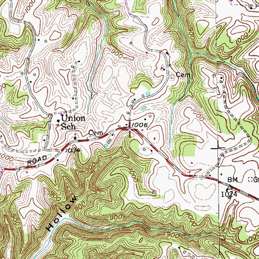 Topographic Map of Union Hill, TN